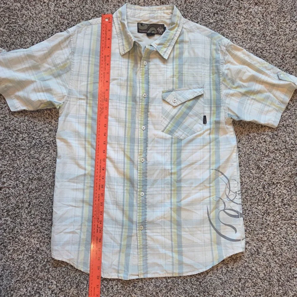 Prana Short Sleeve Button up Shirt Mens L Plaid Pocket Surf Casual Hiking Nature - Picture 6 of 10